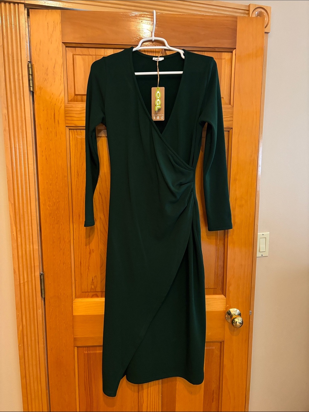 OGL Forest Green Wrap-Style Midi Dress